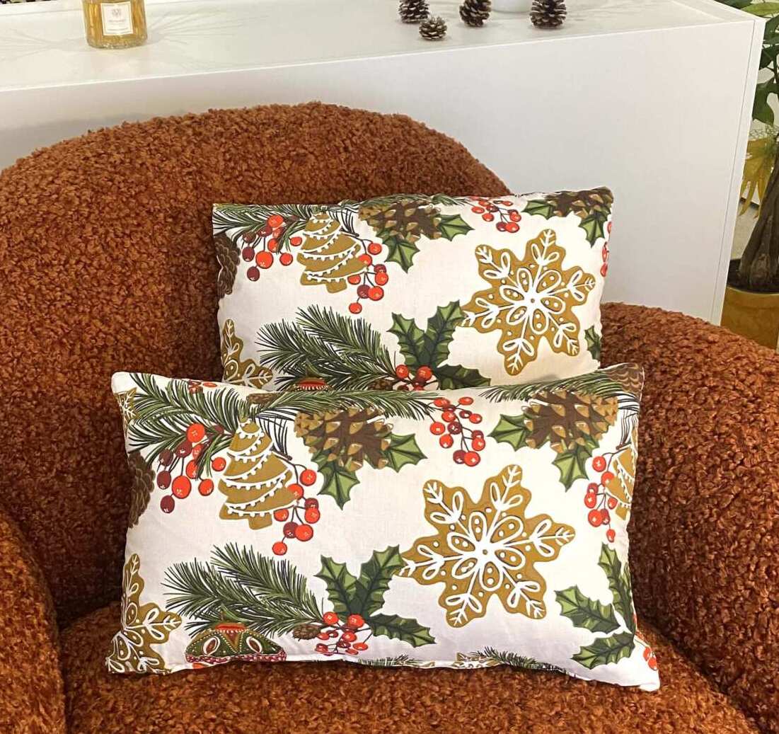 Federa Per Cuscino Natalizia Artoid Mode Holly – 30x50 Cm, Motivo Floreale Con Gatto E Eucalipto, Poliestere